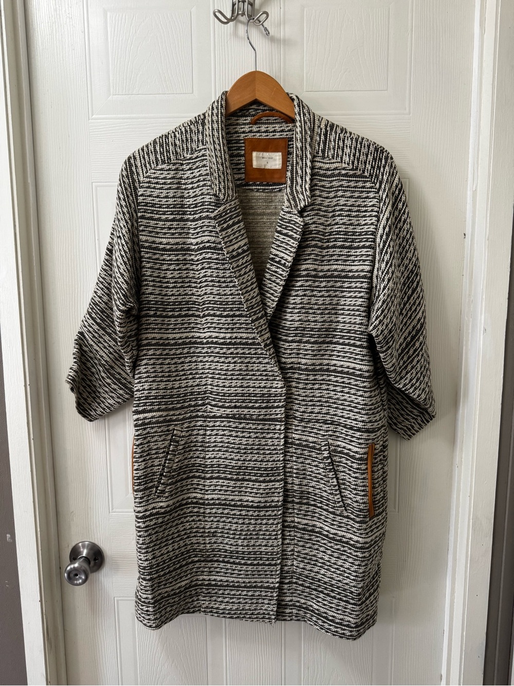 Billy Reid Black & White Striped Open-Front Coatigan